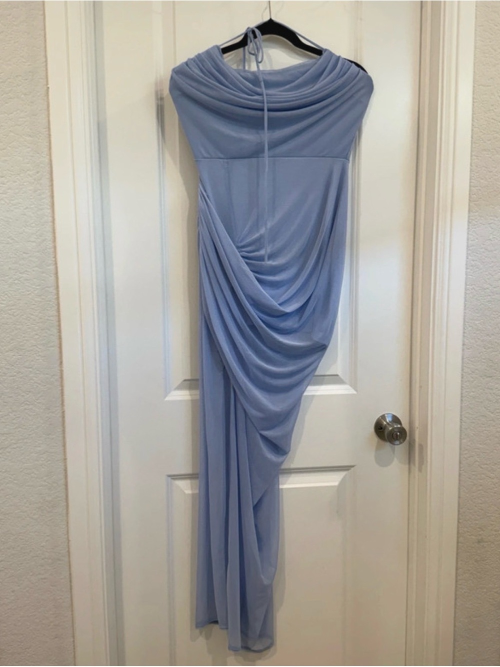 Elegant Light Blue Draped Evening Dress